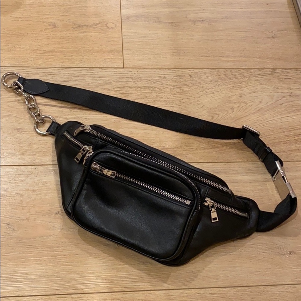Black Leather Belt Bag with Silver Hardware